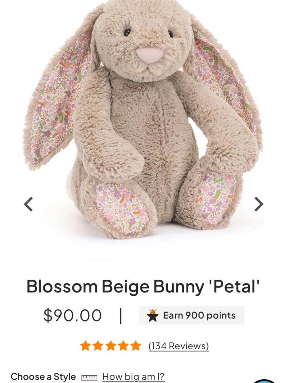 Jellycat Beige Bunny with Floral Accents